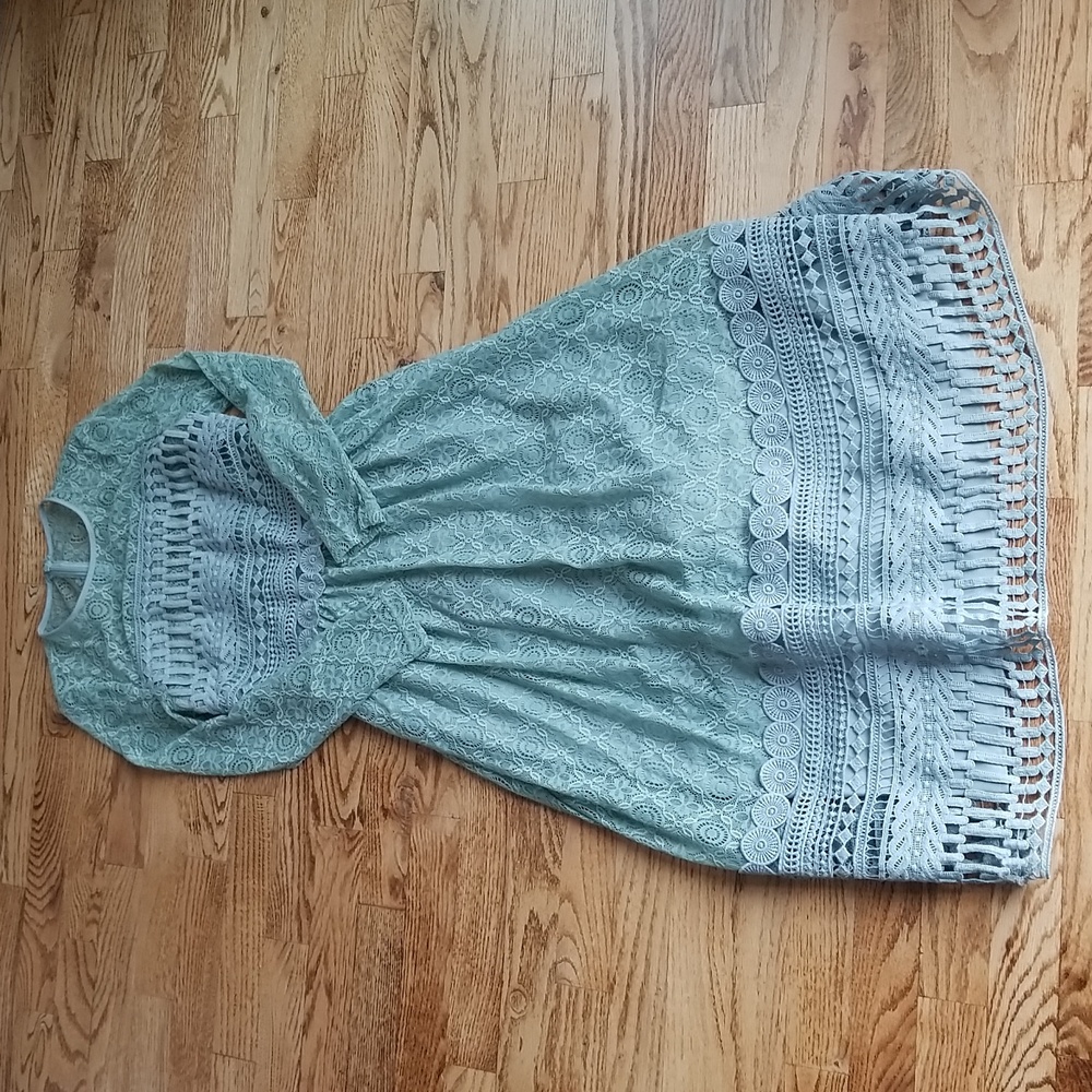 (0) NWT asos Crochet Lace Pastel Fit & Flare Prairie Midi Dress Coastal Vacation